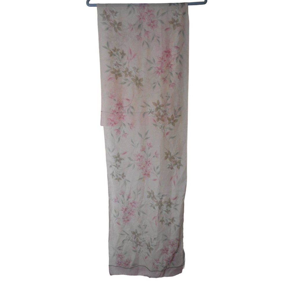 Vintage Sheer Pink Grey Green Floral rectangle scarf Estate Find - Picture 1 of 5